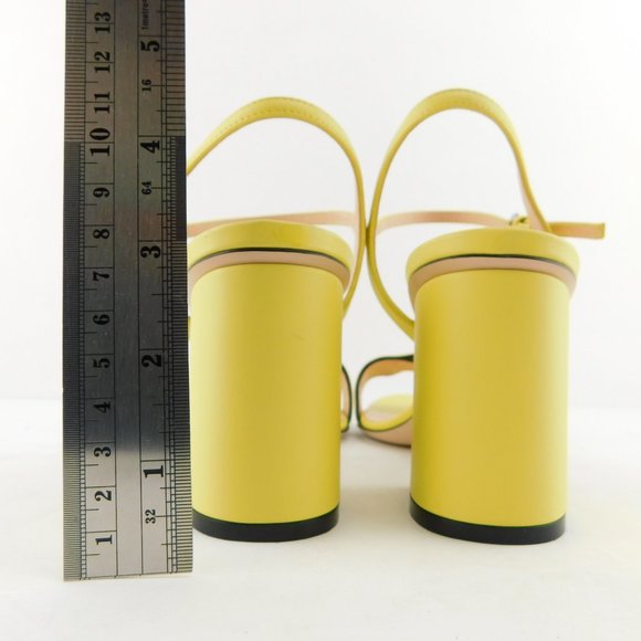 GUCCI GG Logo Sunflower Yellow Leather Ankle Strap Block Heel Sandals 38 - Picture 7 of 11